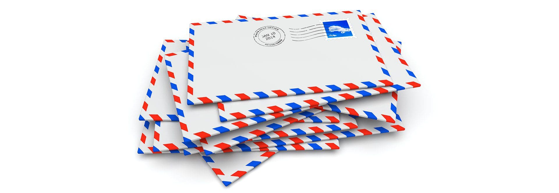 A stack of red, white and blue envelopes.