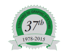 A green and white seal with the words " 3 7 th standard se graphic systems 1 9 7 8-2 0 1 5 ".